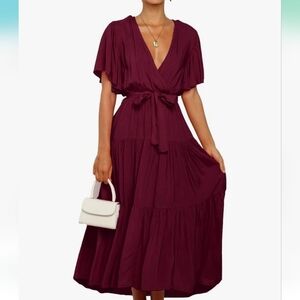 Elegant Burgundy Wrap Dress